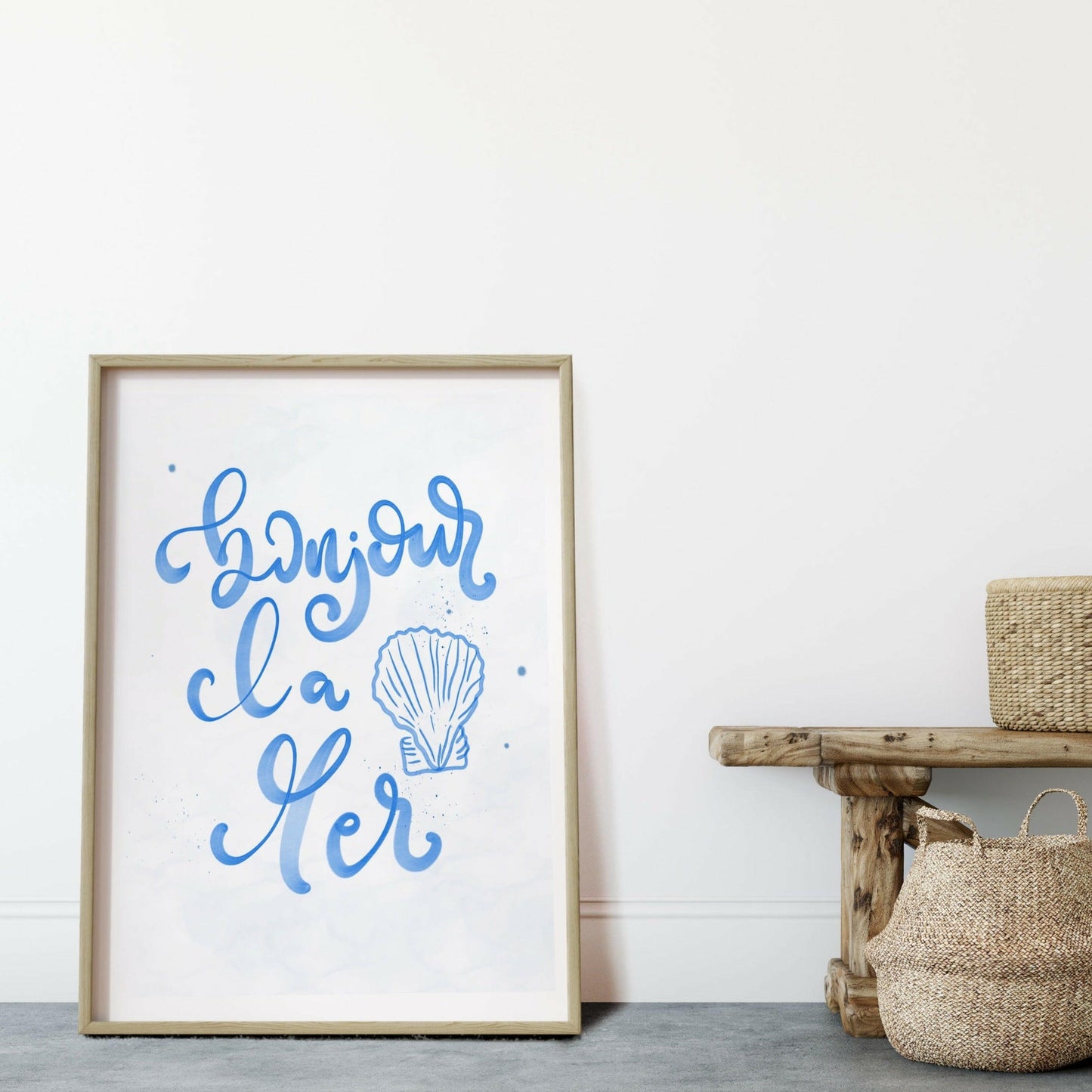 hej havet på franska, typografisk konst i akvarell