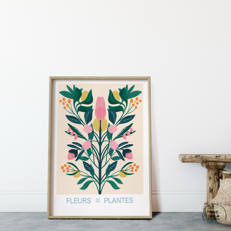 Blomster Poster i rosa, gul och grönt