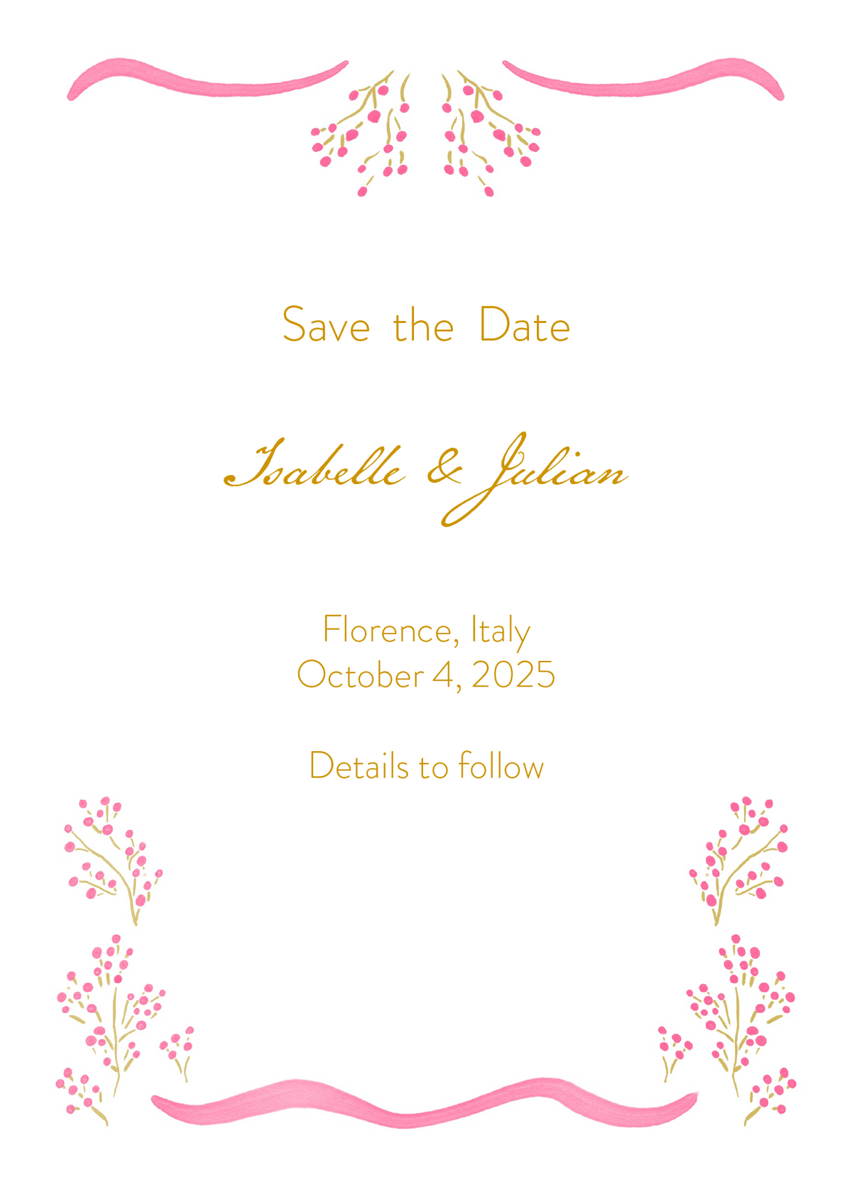 Summer Flowers save the date card with a frame of delicate pink flowers – Tove Malm