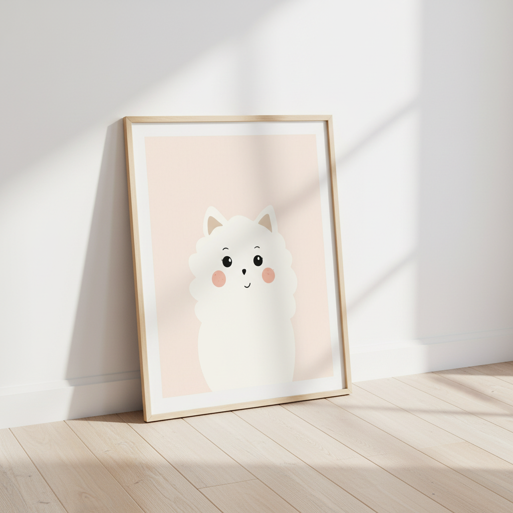 Poster lutad mot vägg med hund motiv