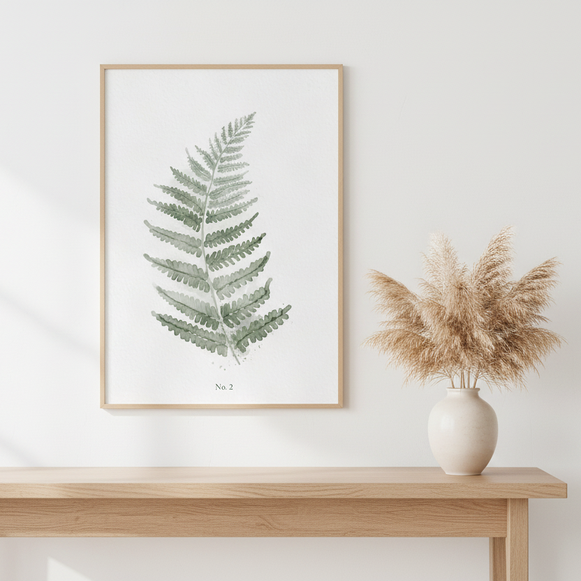 Sage Green Fern illustration inramad