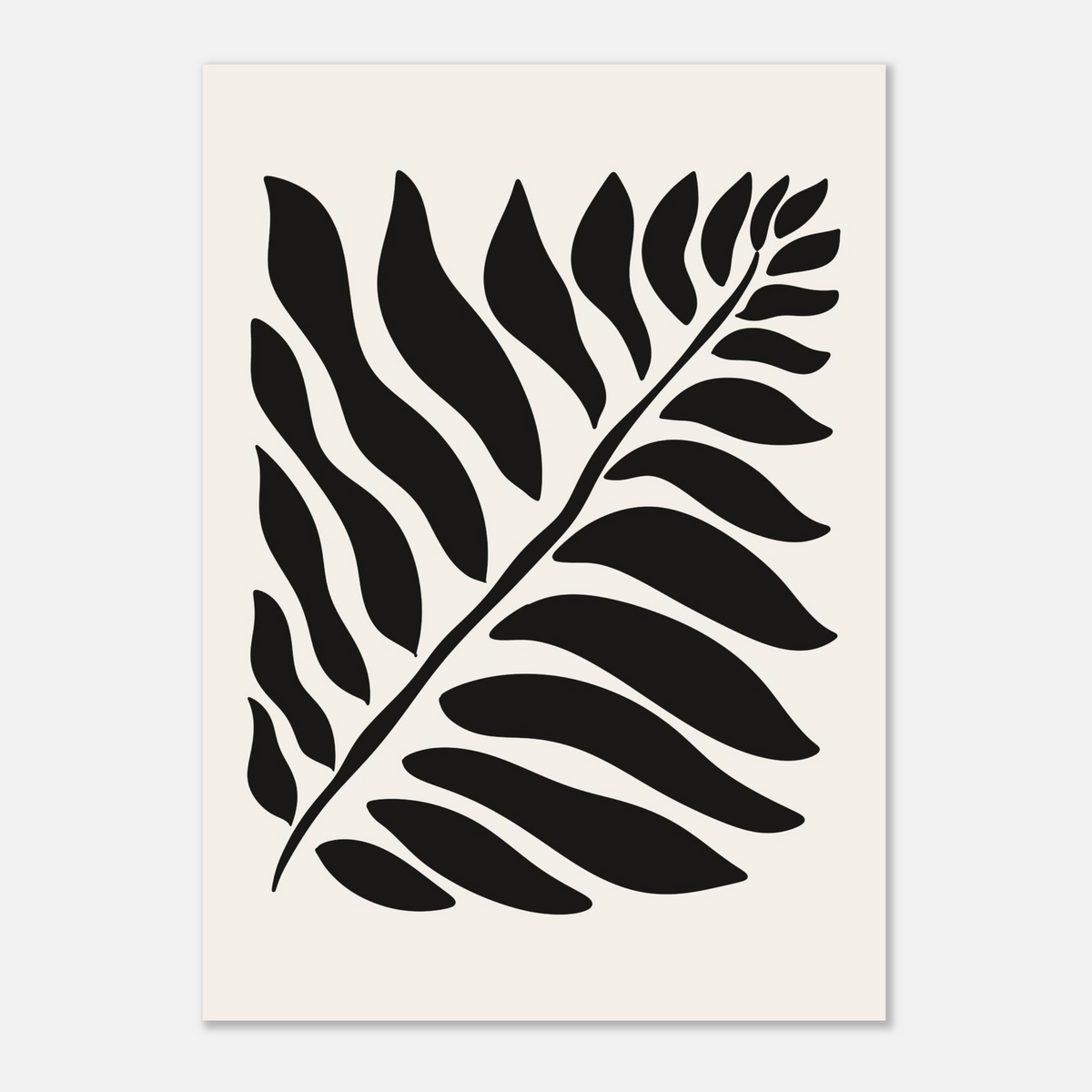 Bladsiluett i svart, grafisk botanisk poster