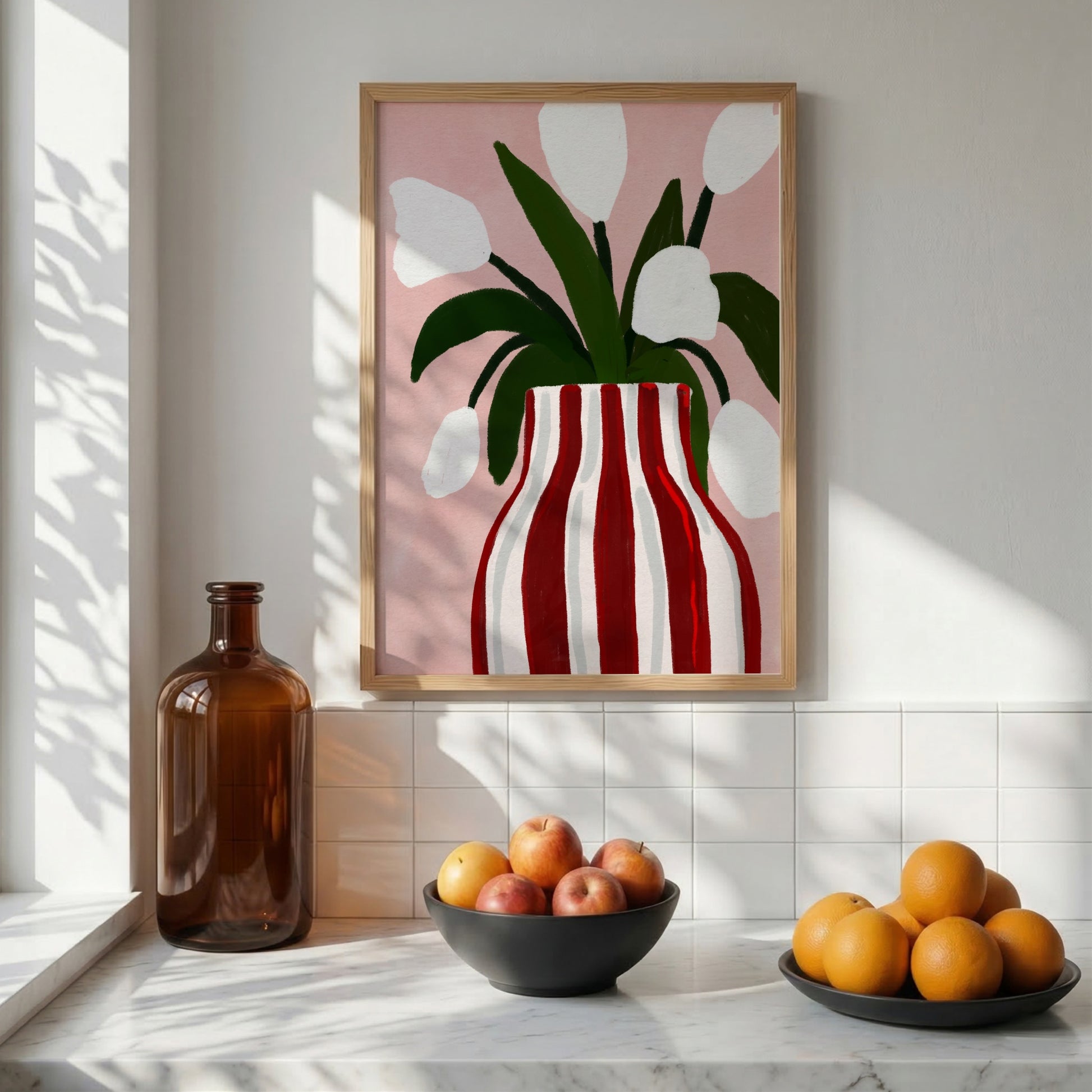 Illustration med vita tulpaner. Botanisk kökskonst 
