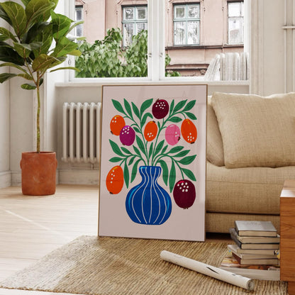 Blue Vase poster framed in living room – Scandinavian wall art by Tove Malm