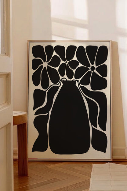 Botanical Wall Art – Black Blooming Vase Silhouette