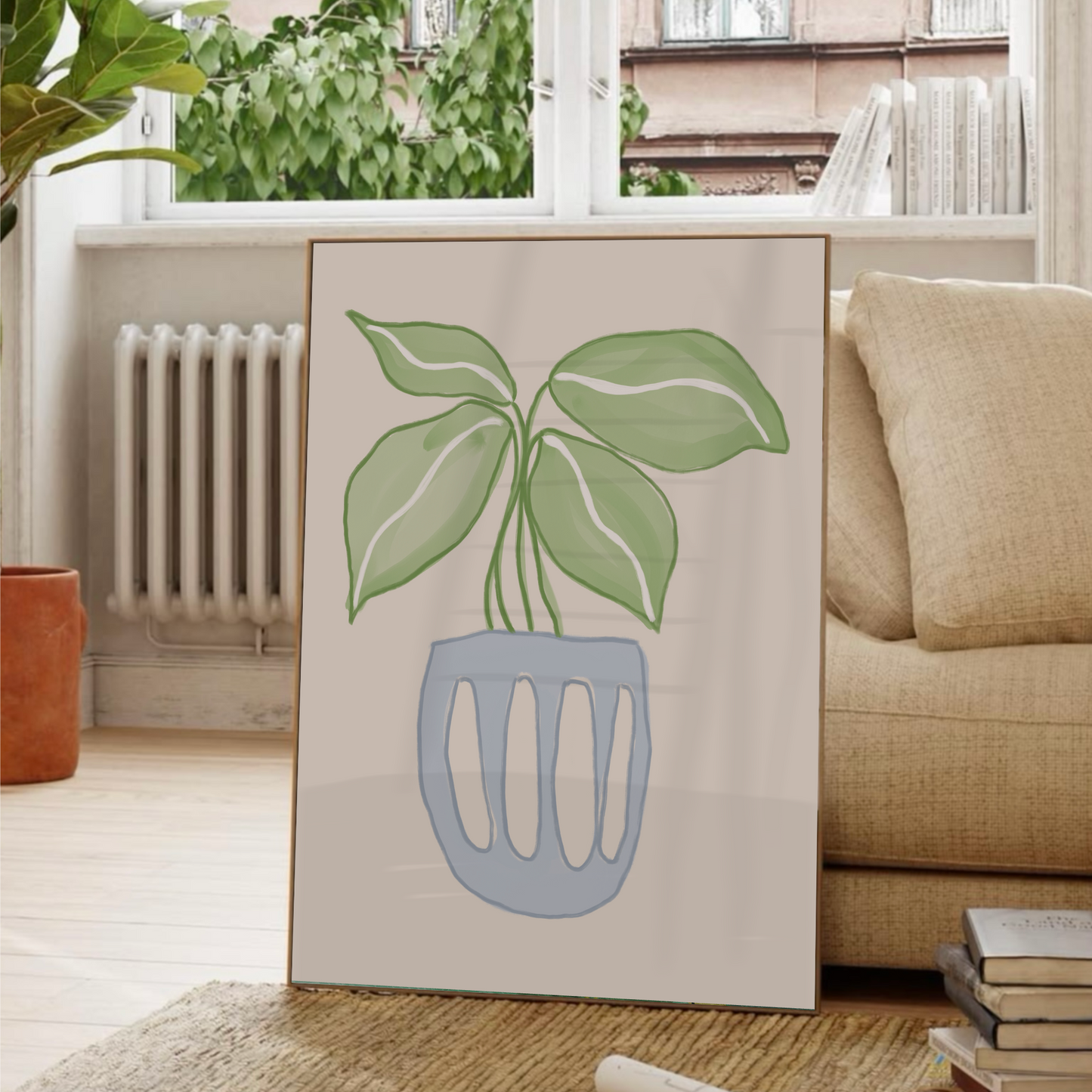 Botanisk Planta-poster i vardagsrum vid element