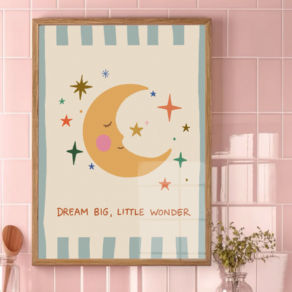 Dream Big Little Wonder Poster - Barnrumstavla Måne & Stjärnor