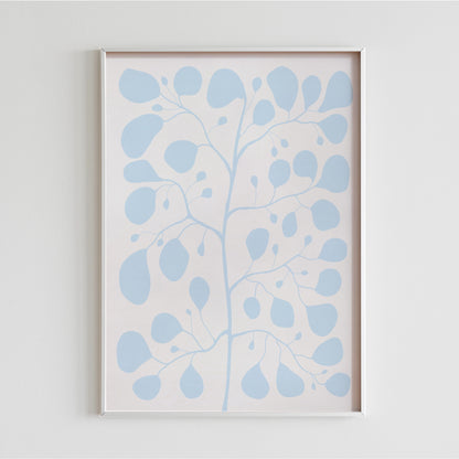 Pilea Fig Cool Blue – Handritad Botanisk Poster i Ljusblått