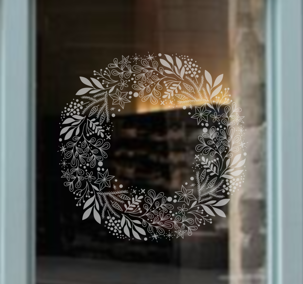 Botanical Folk Boho Christmas Wreath – Large Window Tracing Template (Digital Product)