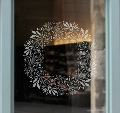 Botanical Folk Boho Christmas Wreath – Large Window Tracing Template (Digital Product)