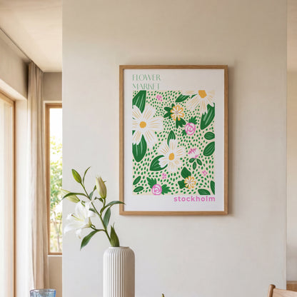 Flowermarket-poster Stockholm i hall med blomvas