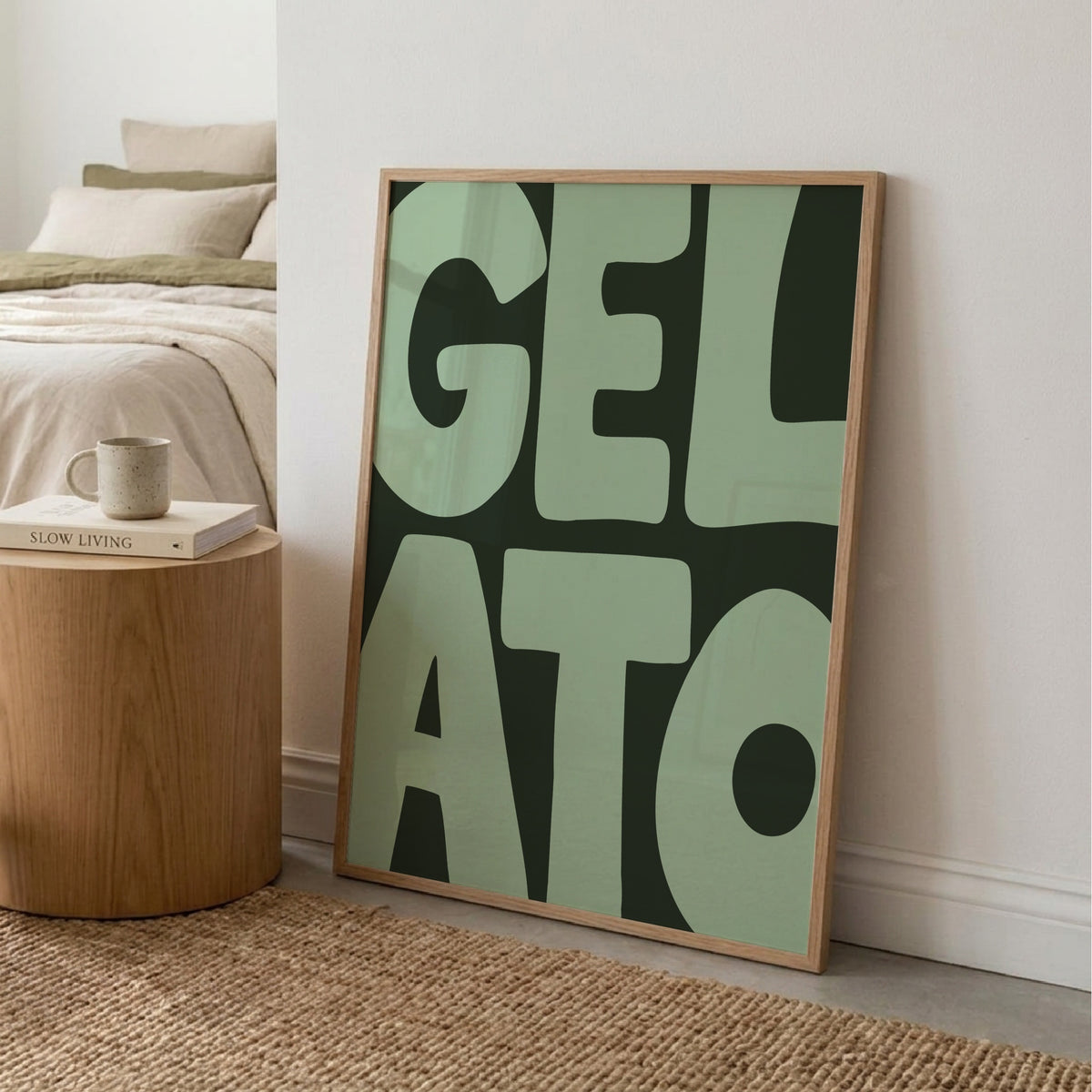 Gelato texttavla i mintgrönt, grafisk poster av Tove Malm