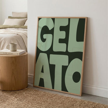 Gelato texttavla i mintgrönt, grafisk poster av Tove Malm