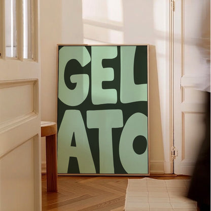 Gelato texttavla i mintgrönt, grafisk poster av Tove Malm