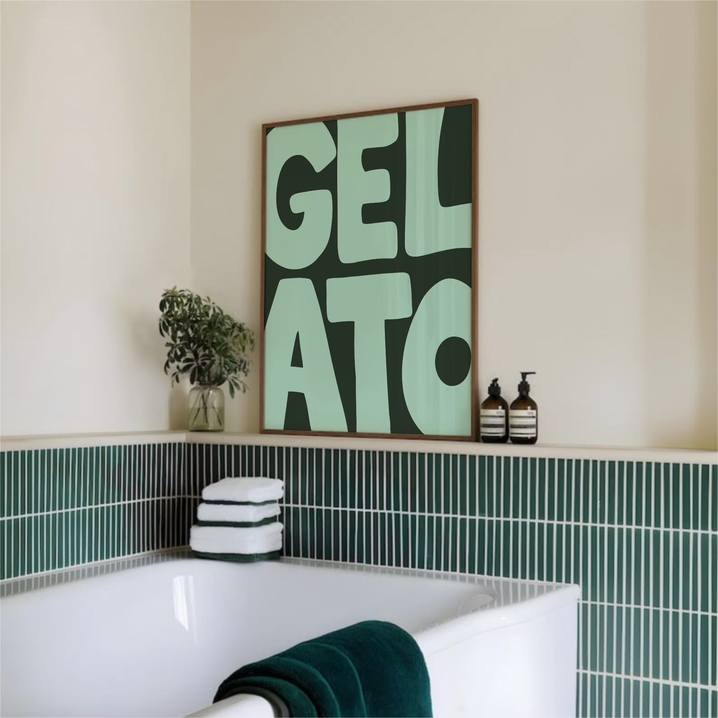 Gelato texttavla i mintgrönt, grafisk poster av Tove Malm