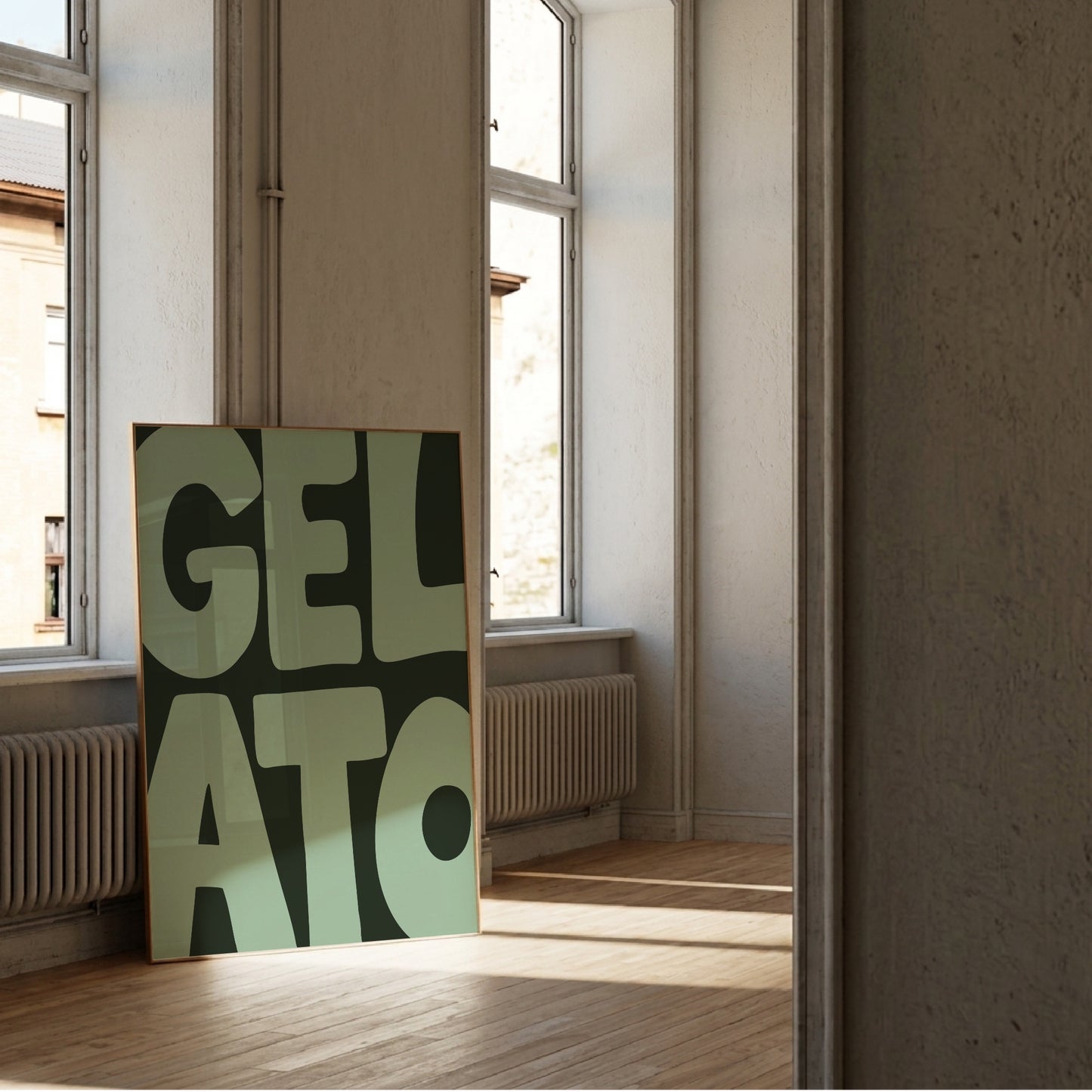 Gelato texttavla i mintgrönt, grafisk poster av Tove Malm