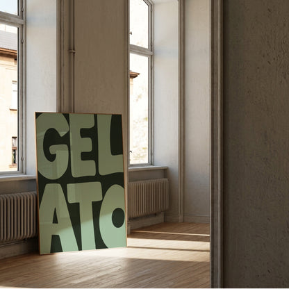 Gelato texttavla i mintgrönt, grafisk poster av Tove Malm