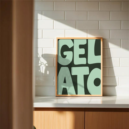 Gelato texttavla i mintgrönt, grafisk poster av Tove Malm