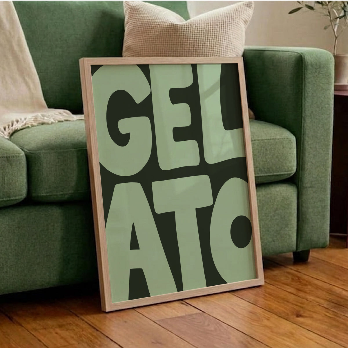 Gelato texttavla i mintgrönt, grafisk poster av Tove Malm