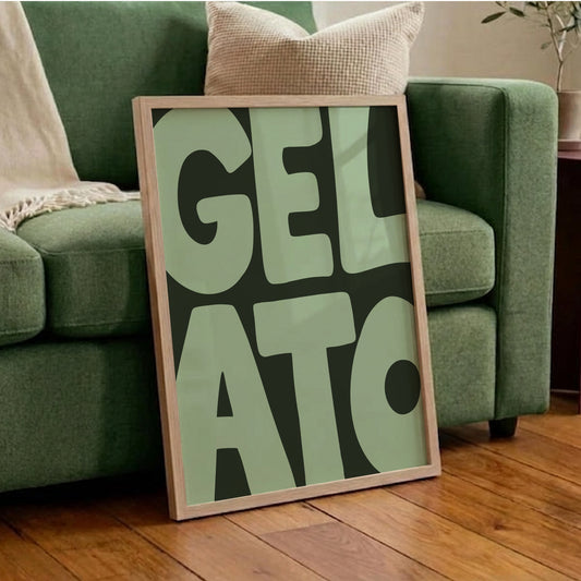 Gelato texttavla i mintgrönt, grafisk poster av Tove Malm