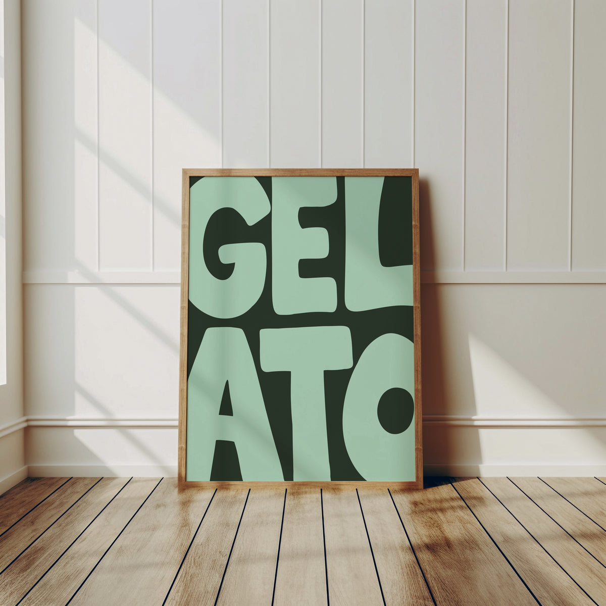 Gelato texttavla i mintgrönt, grafisk poster av Tove Malm