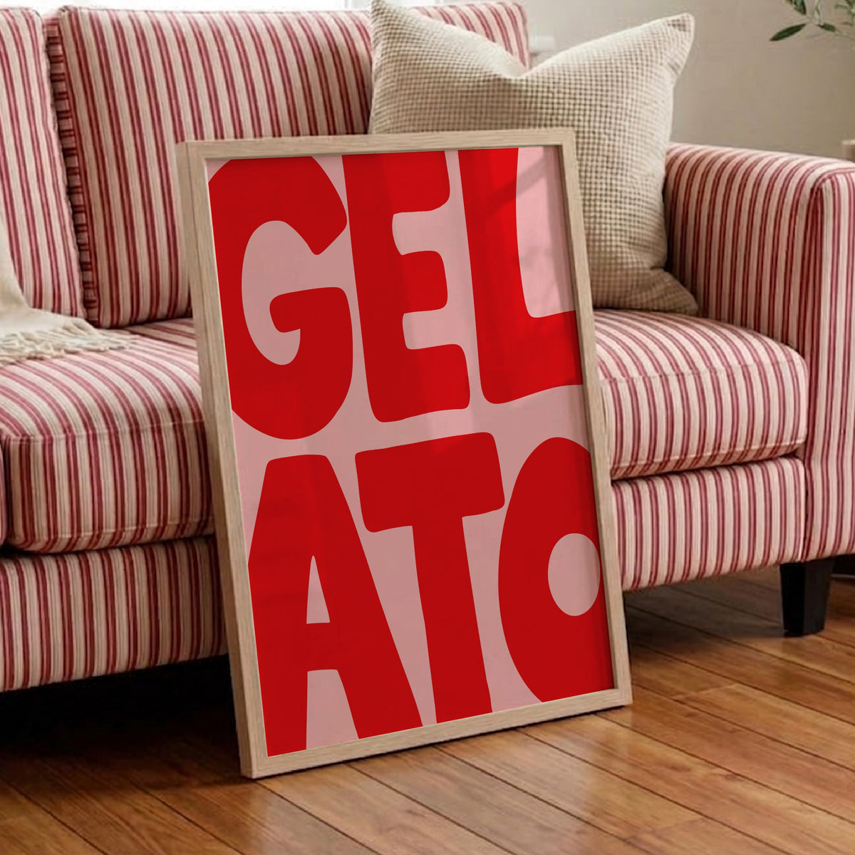 Gelato texttavla i rosa och rött, grafisk poster av Tove Malm