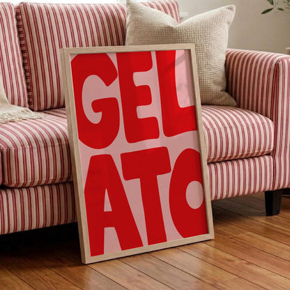 Gelato texttavla i rosa och rött, grafisk poster av Tove Malm