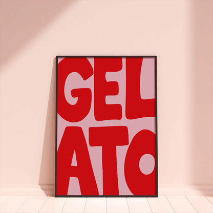 Gelato texttavla i rosa och rött, grafisk poster av Tove Malm