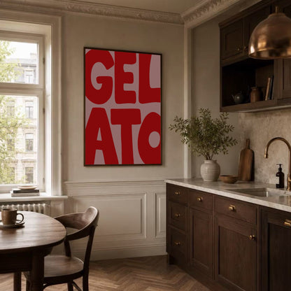 Gelato texttavla i rosa och rött, grafisk poster av Tove Malm