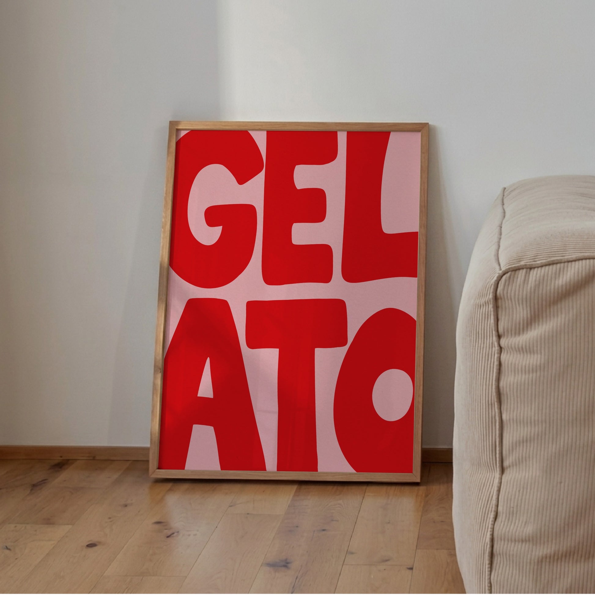 Gelato texttavla i rosa och rött, grafisk poster av Tove Malm