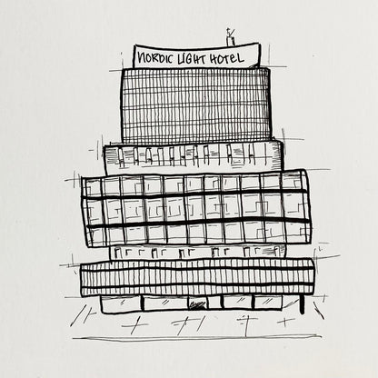 Konstnärligt fineliner teckning av husfasad 