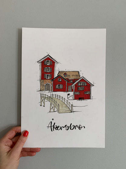 Närbild på en husillustration som fångar husets unika karaktär och personliga detaljer.