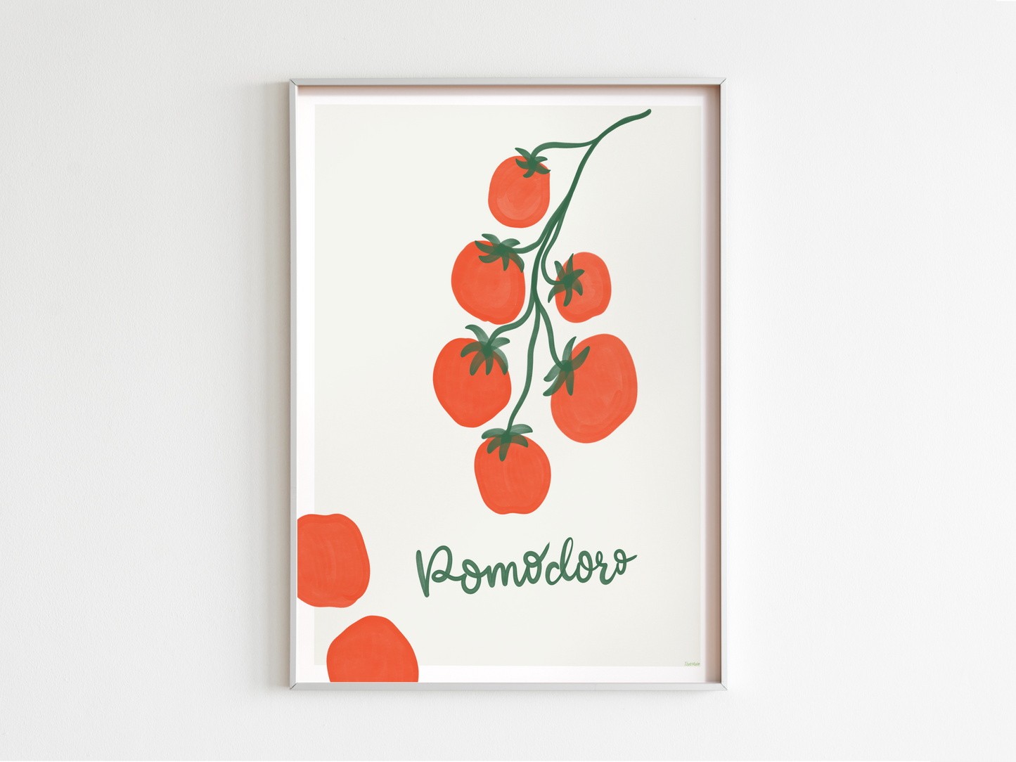 Grafisk Akvarellposter – Pomodoro | Digital Nedladdning | Solmogna Tomater | Italieninspirerad Väggkonst | 300 DPI, Flera Storlekar