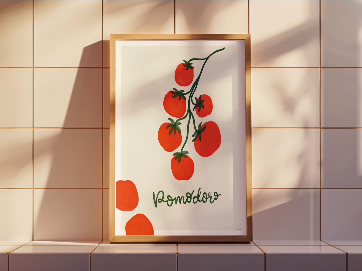 Grafisk Akvarellposter – Pomodoro | Digital Nedladdning | Solmogna Tomater | Italieninspirerad Väggkonst | 300 DPI, Flera Storlekar