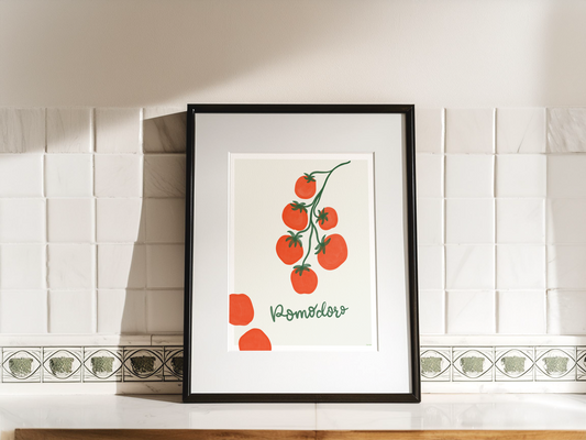 Grafisk Akvarellposter – Pomodoro | Digital Nedladdning | Solmogna Tomater | Italieninspirerad Väggkonst | 300 DPI, Flera Storlekar