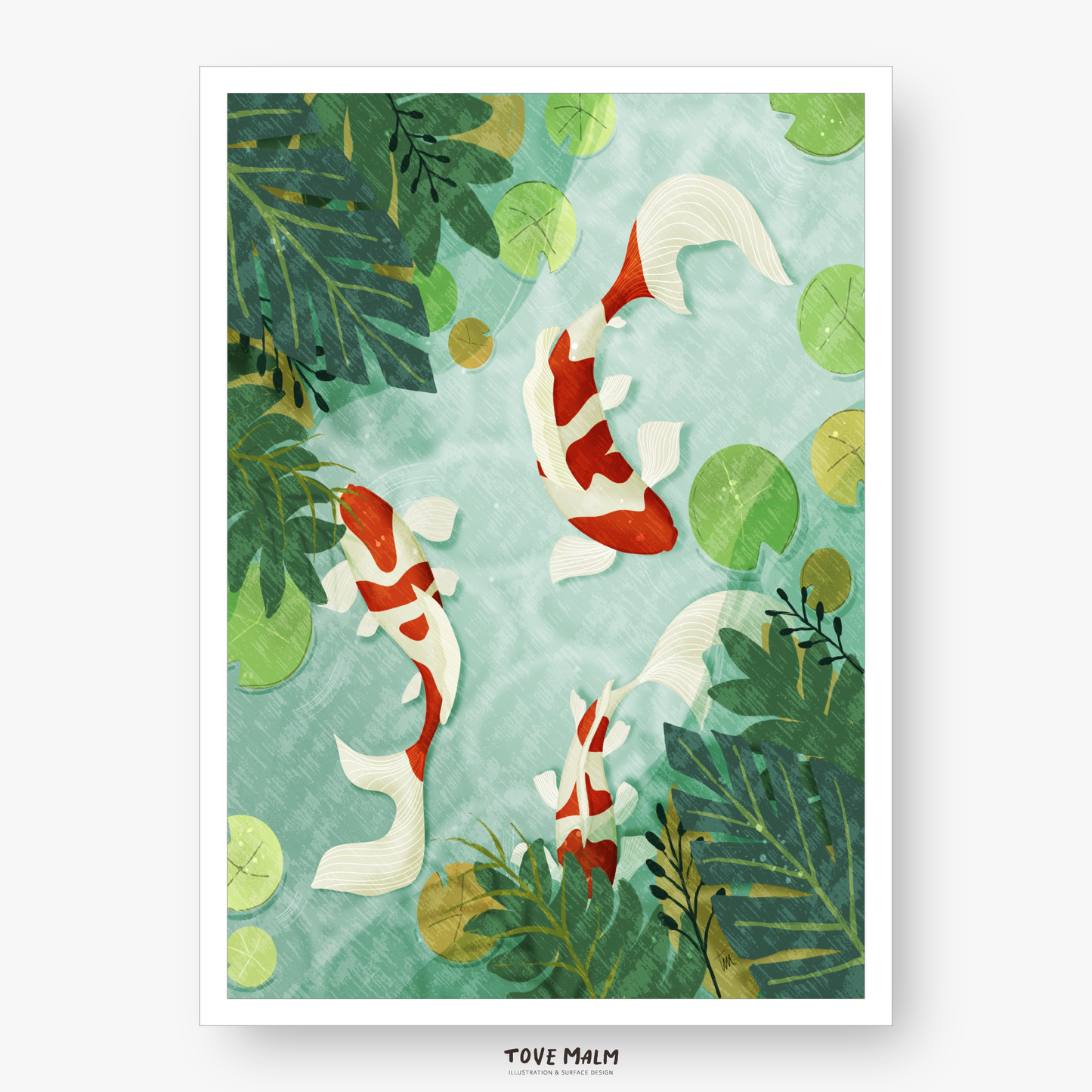 Botanical Koi Carp Poster – Tropical Wall Art for Kids Room