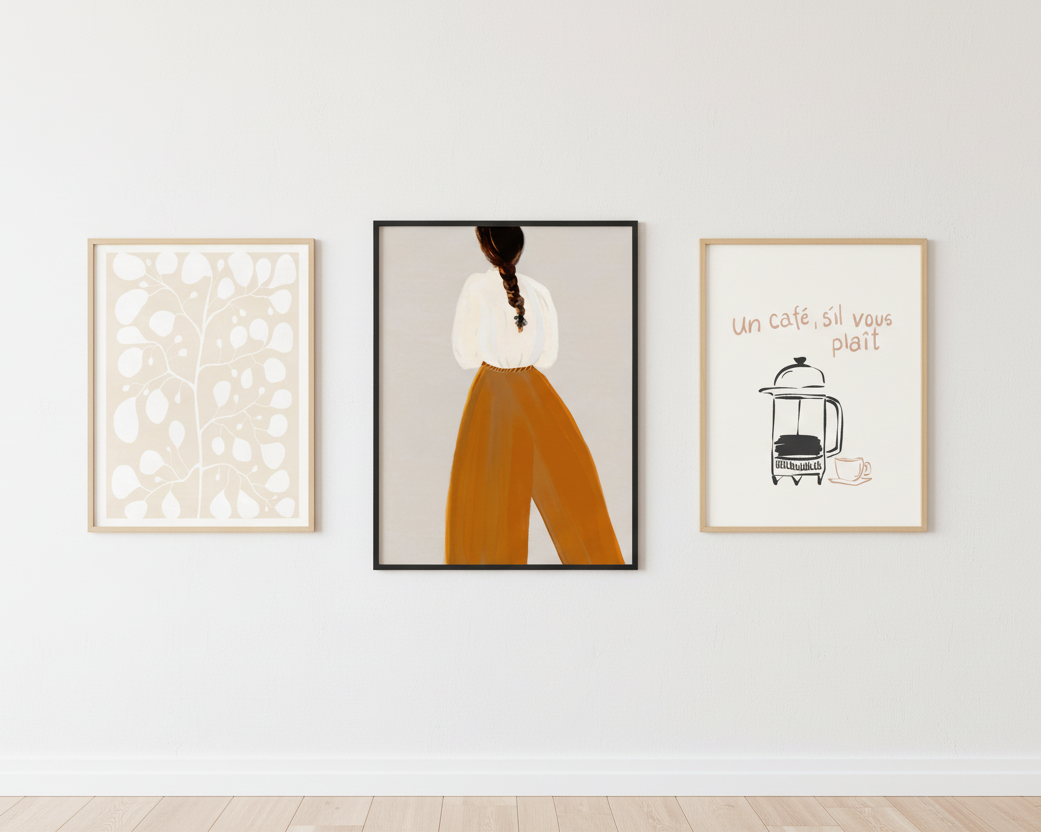 Tavelvägg med Kvinna i Bruna Byxor poster