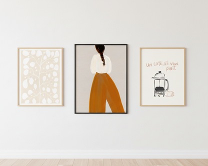 Tavelvägg med Kvinna i Bruna Byxor poster