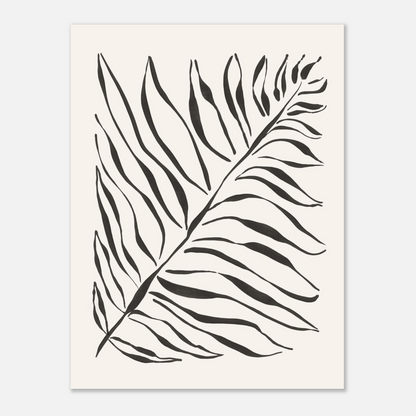 Grafisk poster med palmblad i svart, närbild på ljus botten