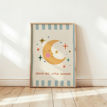 Dream Big Little Wonder Poster - Barnrumstavla Måne & Stjärnor