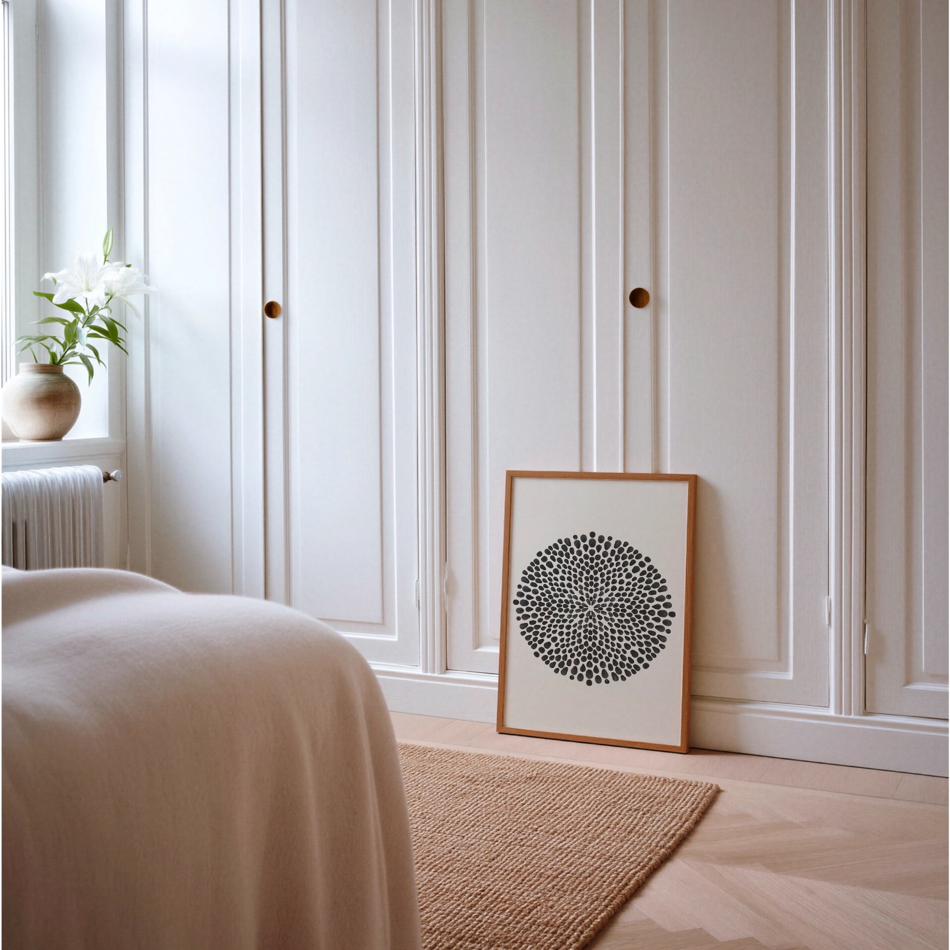 Mandala Dots-poster i sovrum vid sängen