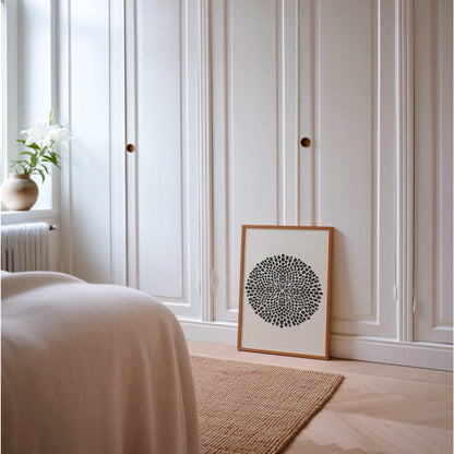 Mandala Dots-poster i sovrum vid sängen
