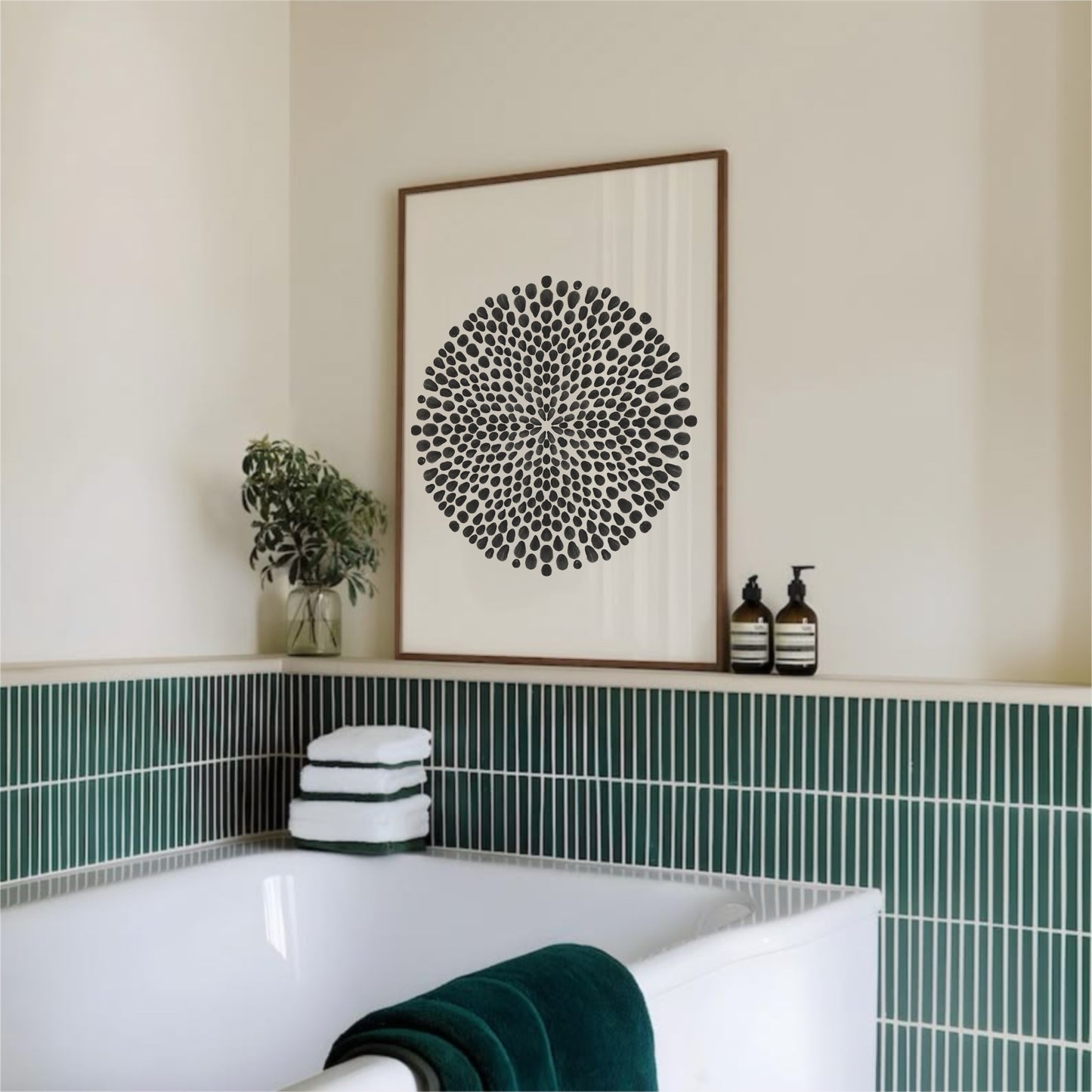 Mandala Dots-poster i badrum med grönt kakel