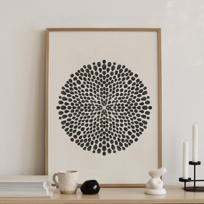 Mandala Dots-poster på konsolbord med ljusstakar