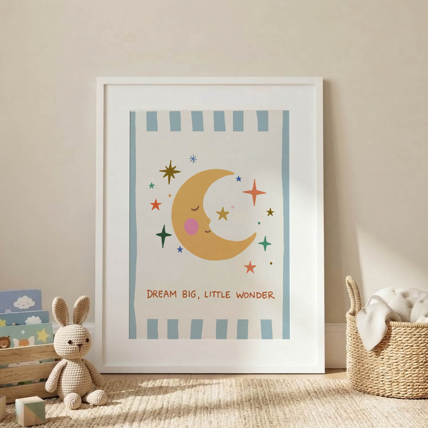 Dream Big Little Wonder Poster - Barnrumstavla Måne & Stjärnor