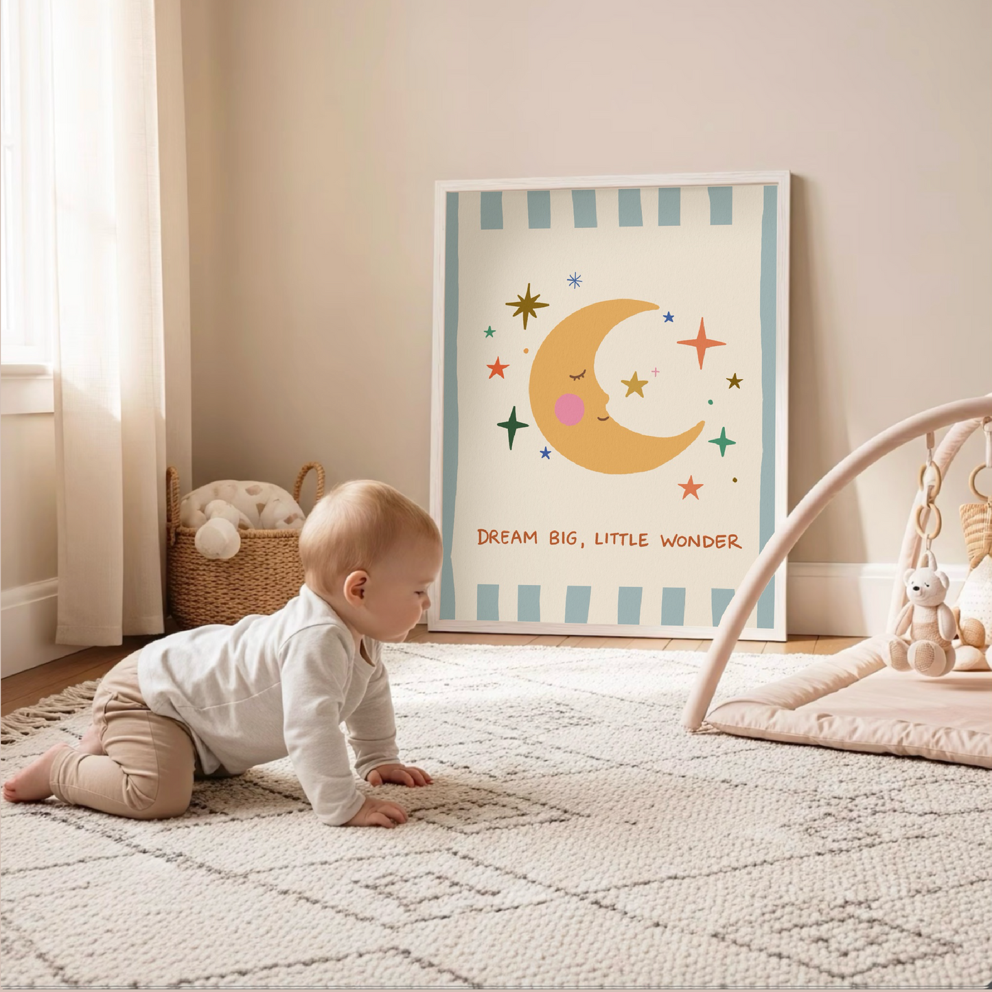 Dream Big Little Wonder Poster - Barnrumstavla Måne & Stjärnor