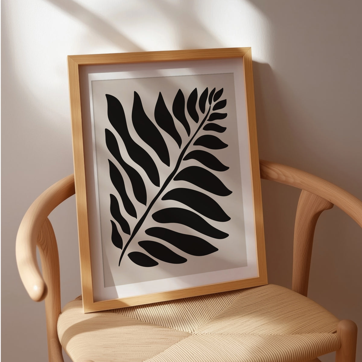 Bladsiluett i svart, grafisk botanisk poster