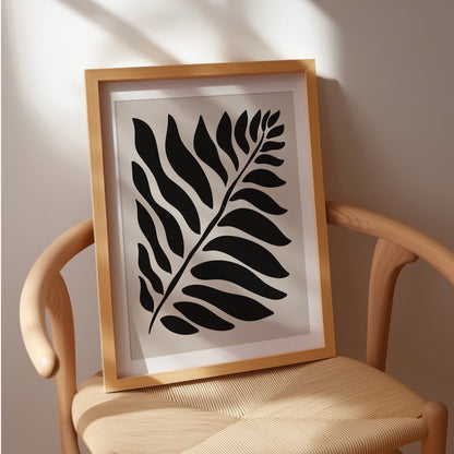 Bladsiluett i svart, grafisk botanisk poster