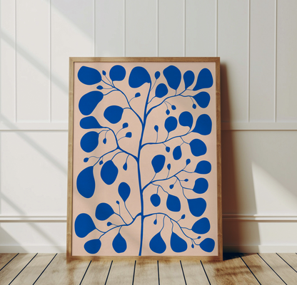 Blå Pilea Ficus Tavla i Ram – Botanisk Illustration av Tove Malm