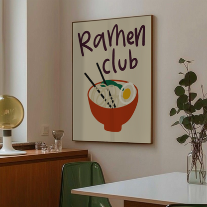 Nudelposter Ramen Club i matplats med grön stol och växt